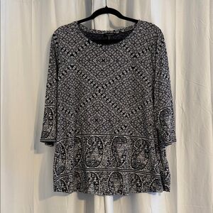 Lucky Brand Paisley Boho Peasant Top Womens 2X Blue White